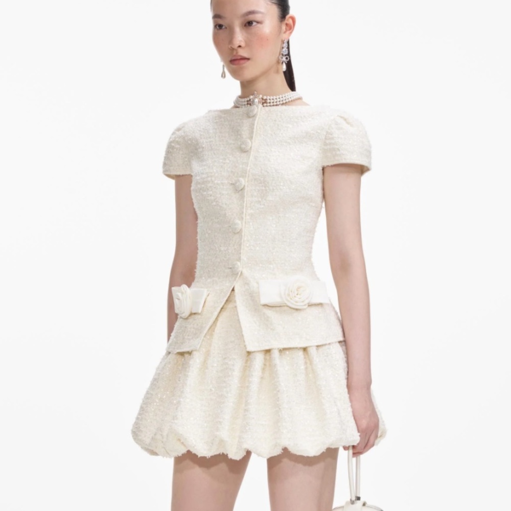 self-portrait Cream Boucle Bow Detail Mini Dress - US6 - MSRP $585 NWT - Picture 2 of 9